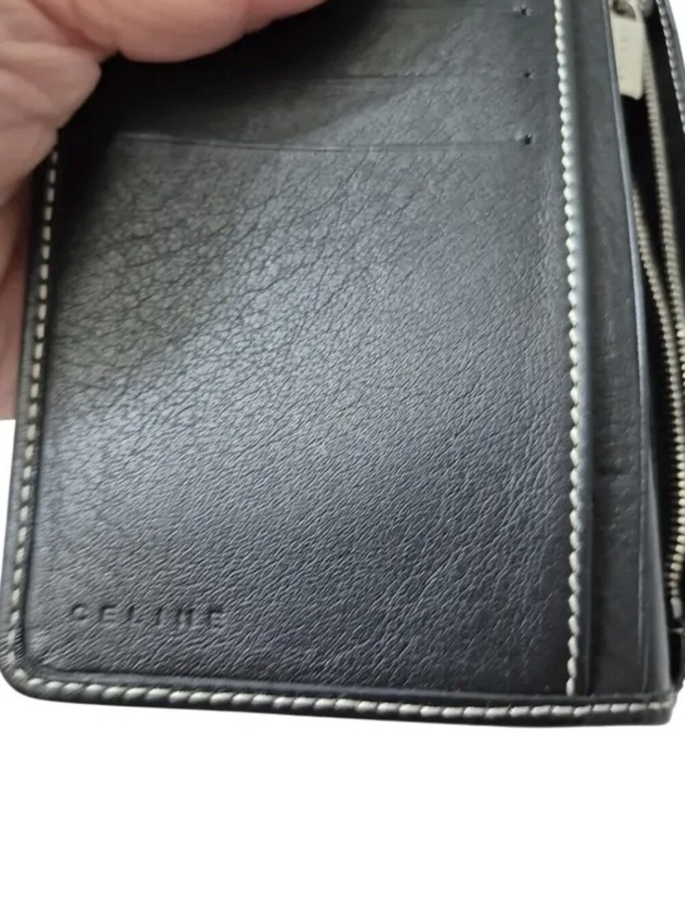 Celine Paris Black Grey Triomphe Fabric Leather Long Wallet - Picture 13 of 13